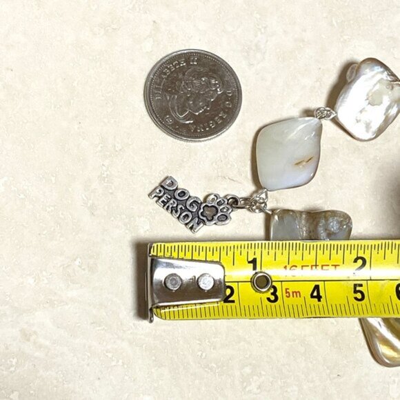 Irregular Mother of Pearl Shell Beads + Dog Person Paw Print Pendant Necklace - Picture 11 of 12